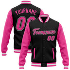 Custom Black Pink-White Bomber Full-Snap Varsity Letterman Two Tone Jacket photo 1