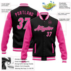 Custom Black Pink-White Bomber Full-Snap Varsity Letterman Two Tone Jacket photo 5