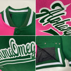 Custom Kelly Green Pink-White Bomber Full-Snap Varsity Letterman Split Fashion Jacket photo 4