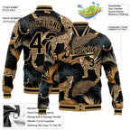 Custom Black Black-Old Gold Tropical Leopard With Palms 3D Pattern Design Bomber Full-Snap Varsity Letterman Jacket photo 5