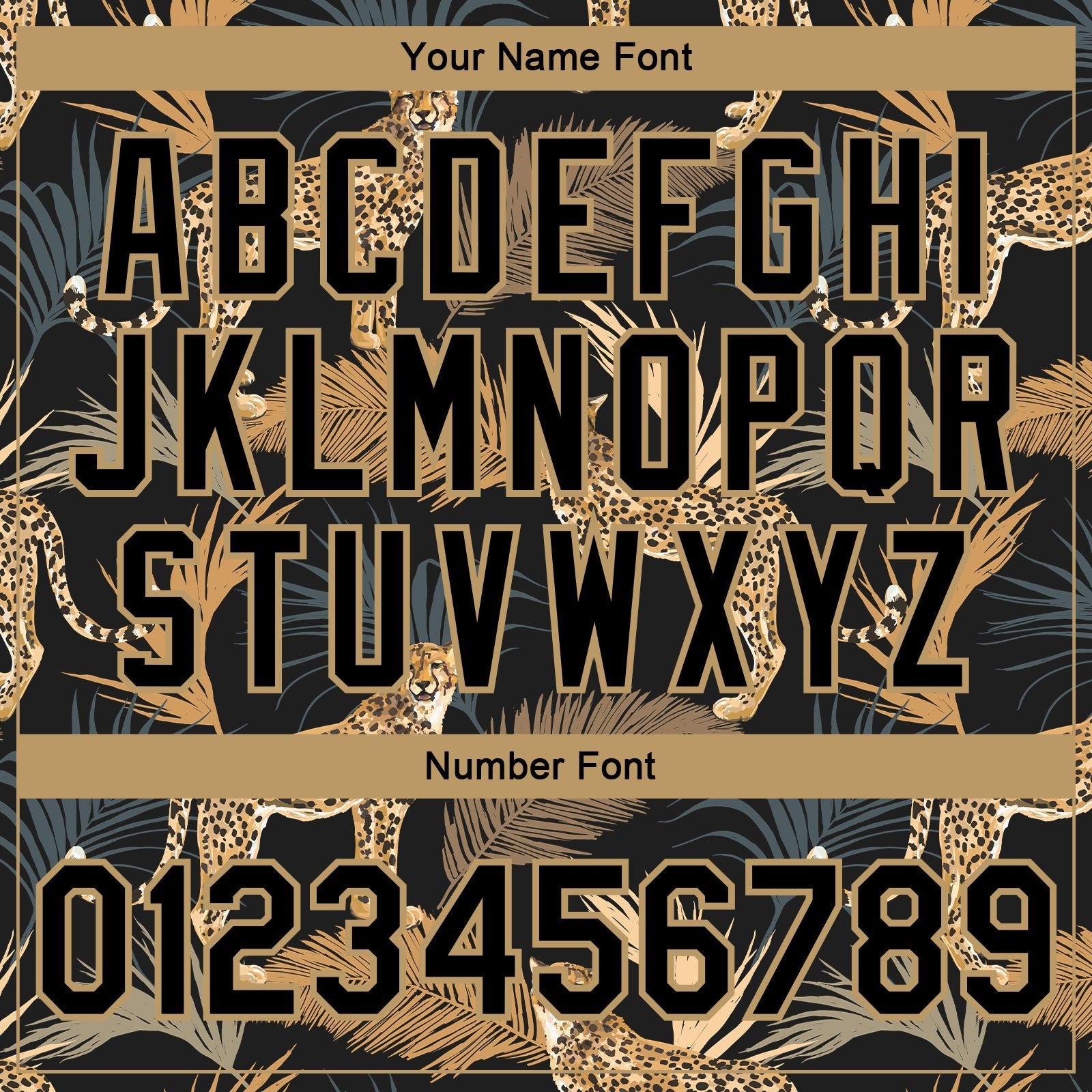 Custom Black Black-Old Gold Tropical Leopard With Palms 3D Pattern Design Bomber Full-Snap Varsity Letterman Jacket photo 7