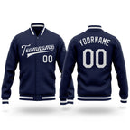 Custom Navy White Bomber Full-Snap Varsity Letterman Jacket