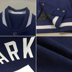Custom Navy White Bomber Full-Snap Varsity Letterman Jacket photo 4