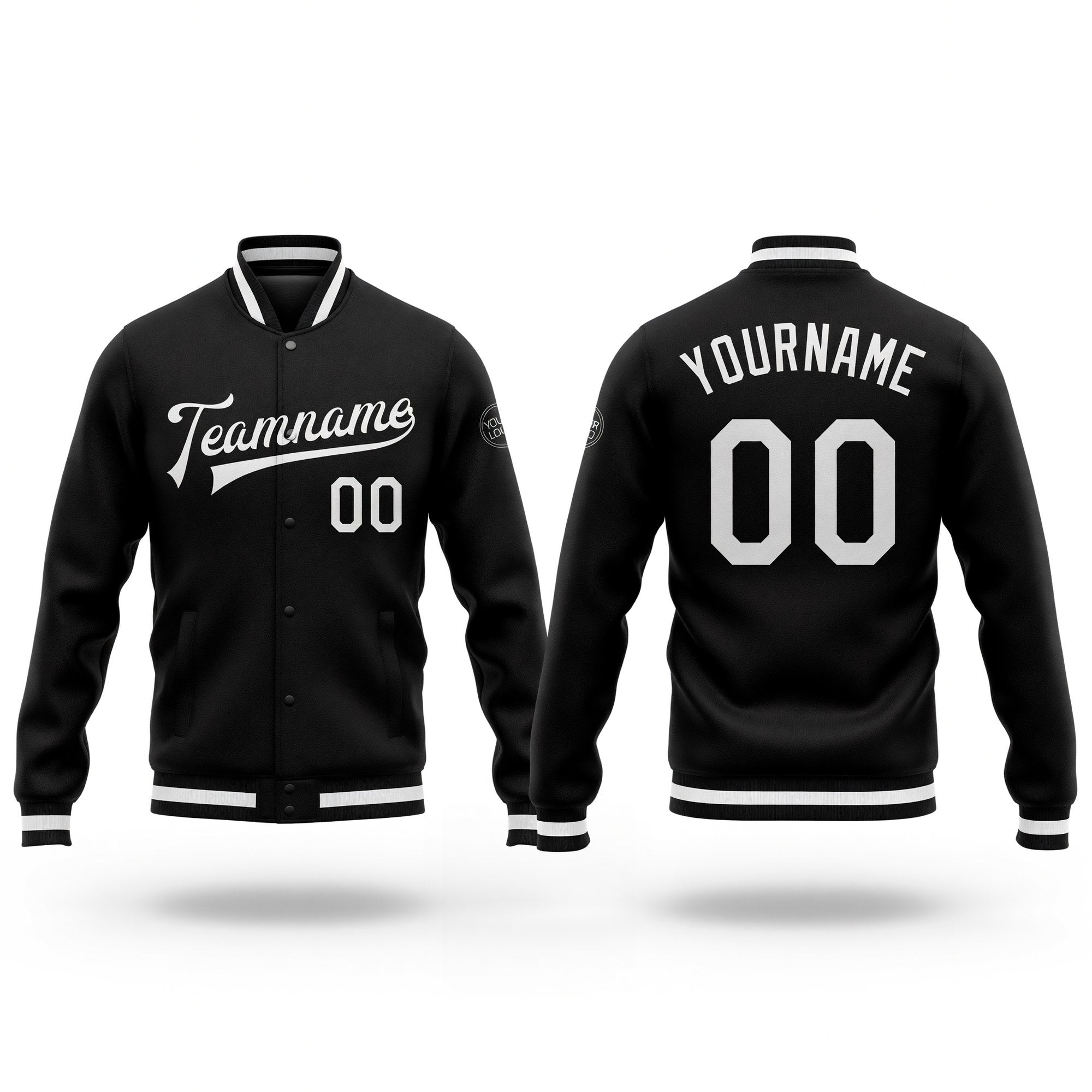 Custom Black White Bomber Full-Snap Varsity Letterman Jacket