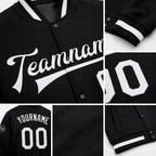 Custom Black White Bomber Full-Snap Varsity Letterman Jacket detail