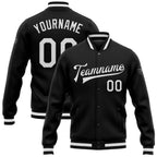 Custom Black White Bomber Full-Snap Varsity Letterman Jacket photo 1