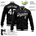 Custom Black White Bomber Full-Snap Varsity Letterman Jacket photo 5