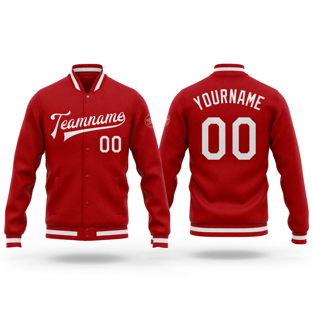 Custom Red White Bomber Full-Snap Varsity Letterman Jacket