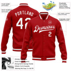 Custom Red White Bomber Full-Snap Varsity Letterman Jacket photo 5