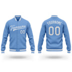 Custom Light Blue White Bomber Full-Snap Varsity Letterman Jacket