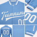 Custom Light Blue White Bomber Full-Snap Varsity Letterman Jacket detail