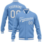 Custom Light Blue White Bomber Full-Snap Varsity Letterman Jacket photo 1