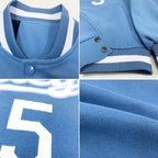 Custom Light Blue White Bomber Full-Snap Varsity Letterman Jacket photo 4