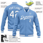 Custom Light Blue White Bomber Full-Snap Varsity Letterman Jacket photo 5