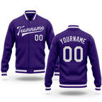 Custom Purple White Bomber Full-Snap Varsity Letterman Jacket