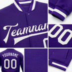Custom Purple White Bomber Full-Snap Varsity Letterman Jacket detail