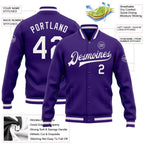 Custom Purple White Bomber Full-Snap Varsity Letterman Jacket photo 5