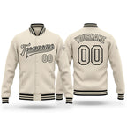 Custom Cream Cream-Black Bomber Full-Snap Varsity Letterman Jacket