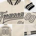 Custom Cream Cream-Black Bomber Full-Snap Varsity Letterman Jacket detail