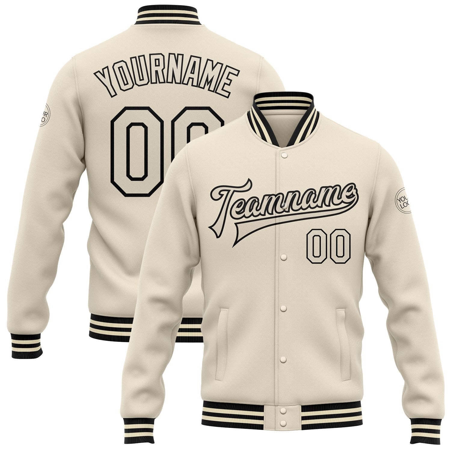 Custom Cream Cream-Black Bomber Full-Snap Varsity Letterman Jacket photo 1