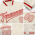 Custom Cream Cream-Red Bomber Full-Snap Varsity Letterman Jacket detail