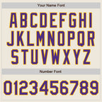 Custom Cream Purple-Gold Bomber Full-Snap Varsity Letterman Jacket photo 6
