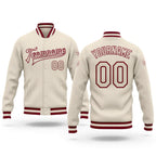 Custom Cream Cream-Maroon Bomber Full-Snap Varsity Letterman Jacket