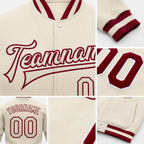 Custom Cream Cream-Maroon Bomber Full-Snap Varsity Letterman Jacket detail