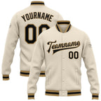 Custom Cream Black Old Gold Bomber Full-Snap Varsity Letterman Jacket photo 1