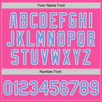 Custom Pink Light Blue-White Bomber Full-Snap Varsity Letterman Jacket photo 6