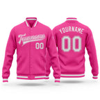 Custom Pink White Bomber Full-Snap Varsity Letterman Jacket