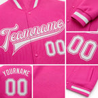 Custom Pink White Bomber Full-Snap Varsity Letterman Jacket detail