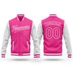 Custom Pink Pink-White Bomber Full-Snap Varsity Letterman Two Tone Jacket