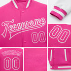 Custom Pink Pink-White Bomber Full-Snap Varsity Letterman Two Tone Jacket detail