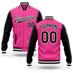 Custom Pink Black-White Bomber Full-Snap Varsity Letterman Two Tone Jacket
