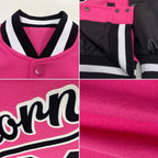 Custom Pink Black-White Bomber Full-Snap Varsity Letterman Two Tone Jacket photo 4