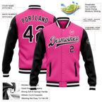Custom Pink Black-White Bomber Full-Snap Varsity Letterman Two Tone Jacket photo 5