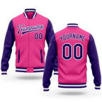 Custom Pink Purple-White Bomber Full-Snap Varsity Letterman Two Tone Jacket