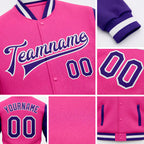 Custom Pink Purple-White Bomber Full-Snap Varsity Letterman Two Tone Jacket detail