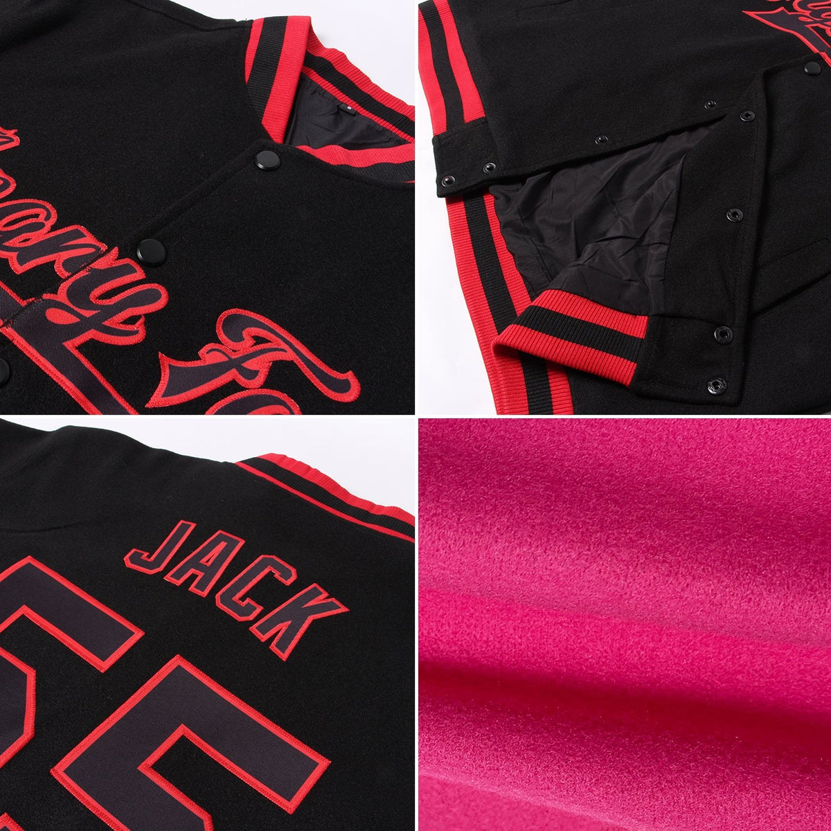 Custom Pink Purple-White Bomber Full-Snap Varsity Letterman Two Tone Jacket photo 4