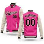 Custom Pink Black-Cream Bomber Full-Snap Varsity Letterman Two Tone Jacket