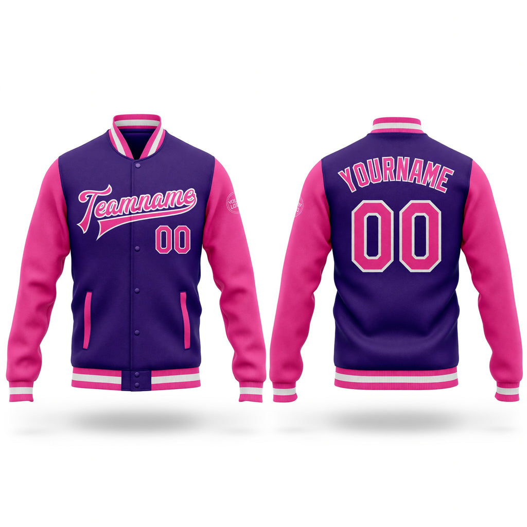 Custom Purple Pink-White Bomber Full-Snap Varsity Letterman Two Tone Jacket