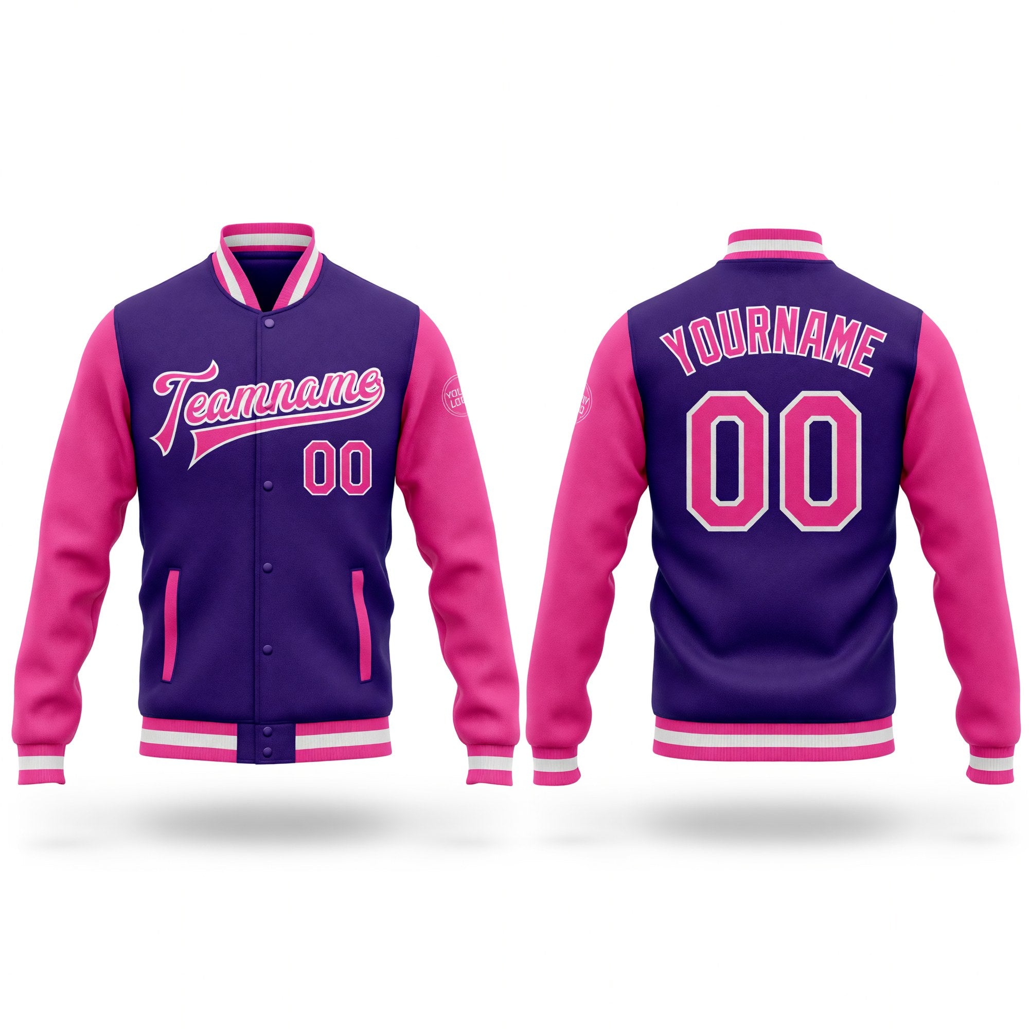 Custom Purple Pink-White Bomber Full-Snap Varsity Letterman Two Tone Jacket