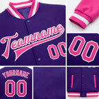 Custom Purple Pink-White Bomber Full-Snap Varsity Letterman Two Tone Jacket detail