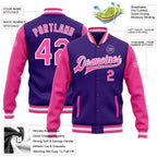 Custom Purple Pink-White Bomber Full-Snap Varsity Letterman Two Tone Jacket photo 5