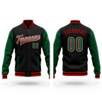 Custom Black Kelly Green-Red Bomber Full-Snap Varsity Letterman Two Tone Jacket