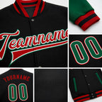 Custom Black Kelly Green-Red Bomber Full-Snap Varsity Letterman Two Tone Jacket detail