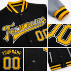 Custom Black Gold-Gray Bomber Full-Snap Varsity Letterman Two Tone Jacket detail