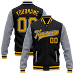Custom Black Gold-Gray Bomber Full-Snap Varsity Letterman Two Tone Jacket photo 1