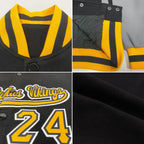 Custom Black Gold-Gray Bomber Full-Snap Varsity Letterman Two Tone Jacket photo 4
